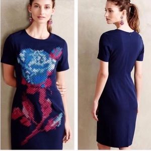 Pankaj & Nidhi Anthropologie Navy Puzzle Pieced
Floral Embroidered Dress